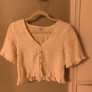 AE Cropped Smocked Cream Top